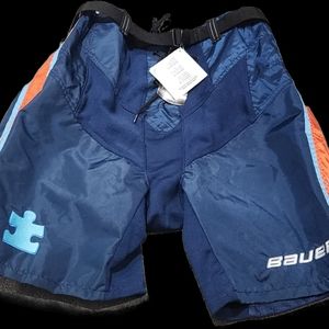 Bauer Hockey Shorts Blue, with orange and light blue trim size M